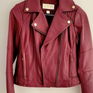 MICHAEL KORS Rider Leather Jacket (NWOT) Burgundy XS